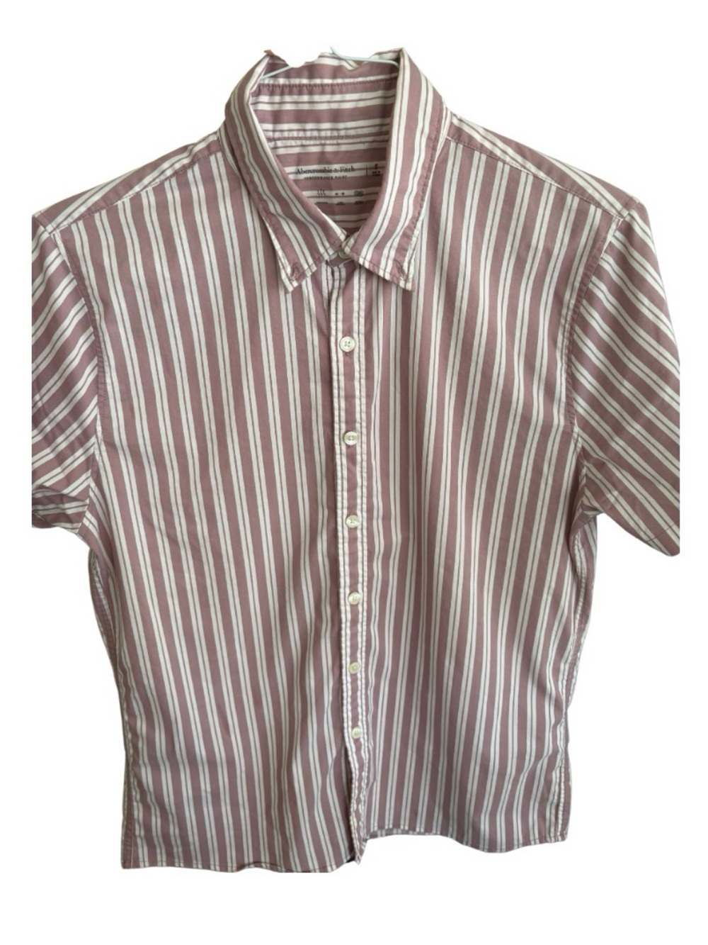 Abercrombie & Fitch Mauve and White Striped Short-Sleeve Button-Down